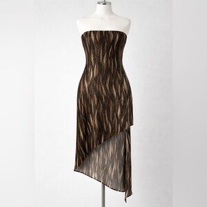 Cache Women’s M Strapless Asymmetrical Dress Brown Black Abstract Y2K Made USA
